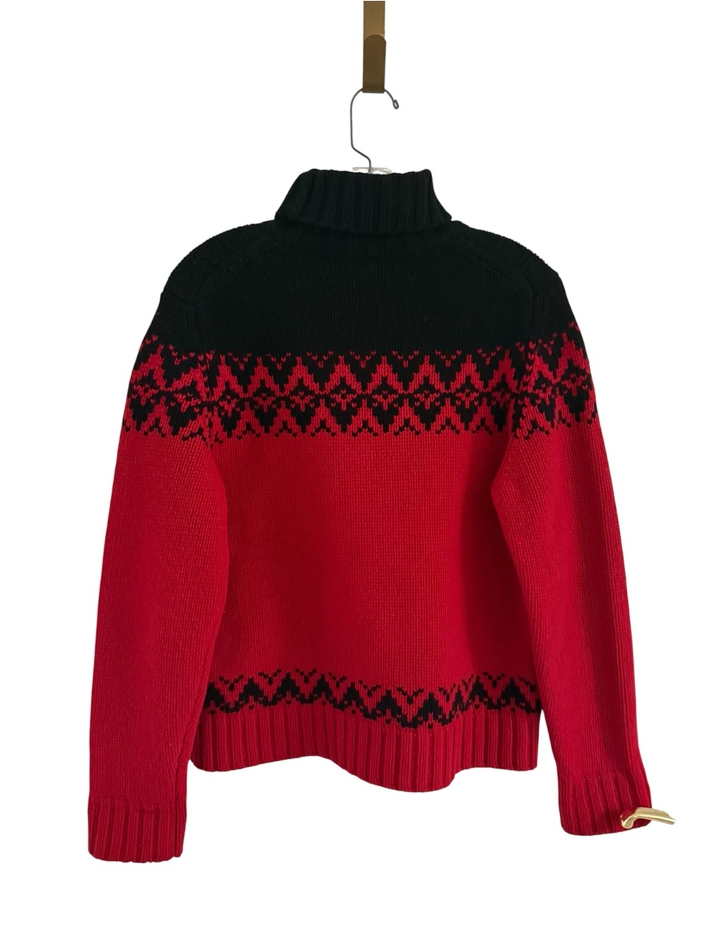 Kate Hill Lambs Wool Black Red Fair Isle Turtleneck Patterned Women's Sweater LP - Picture 3 of 12
